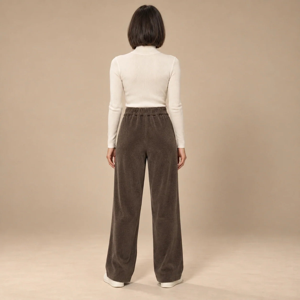 Corduroy Wide-Leg Trousers in Brown — ONE MORE
