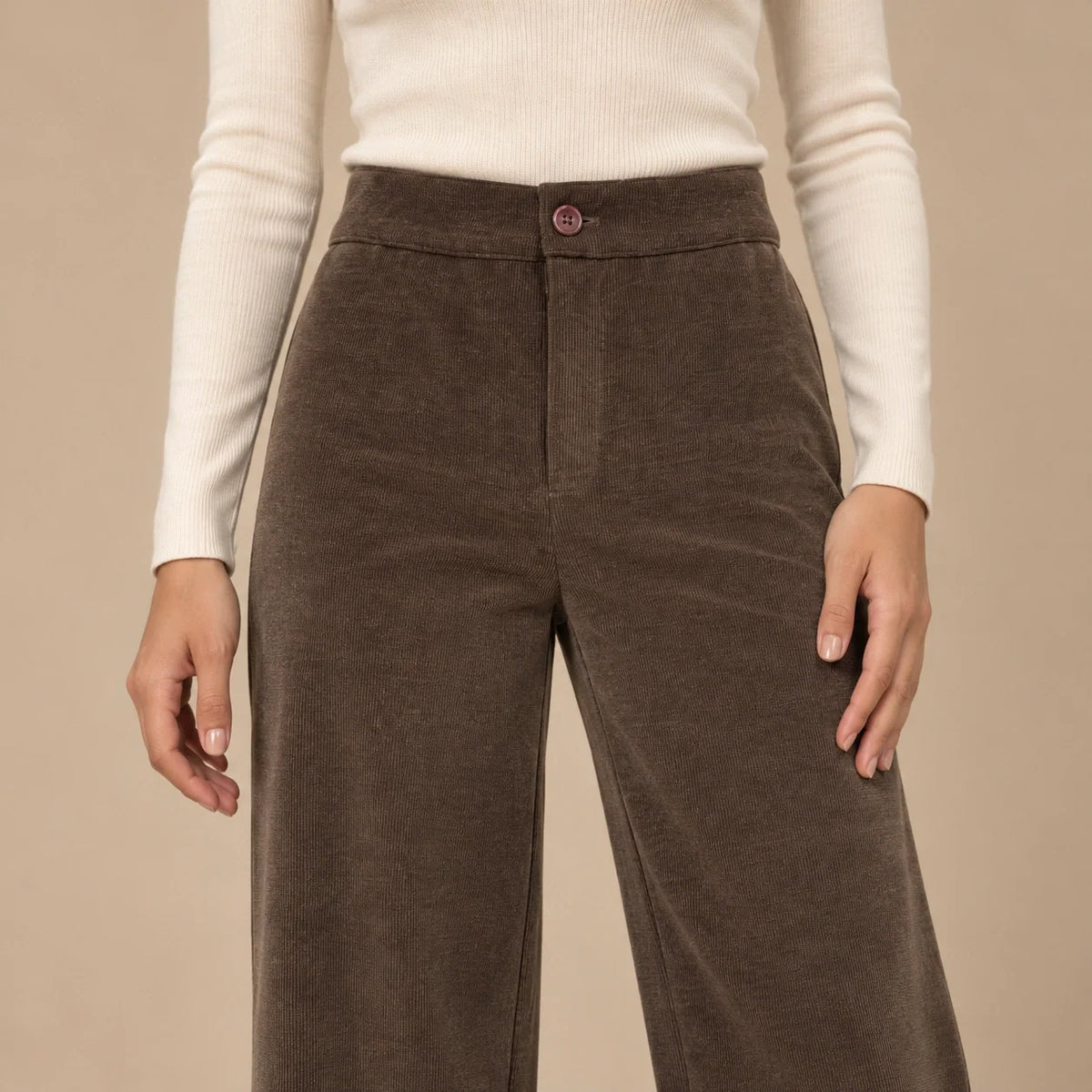 Corduroy Wide-Leg Trousers in Brown — ONE MORE