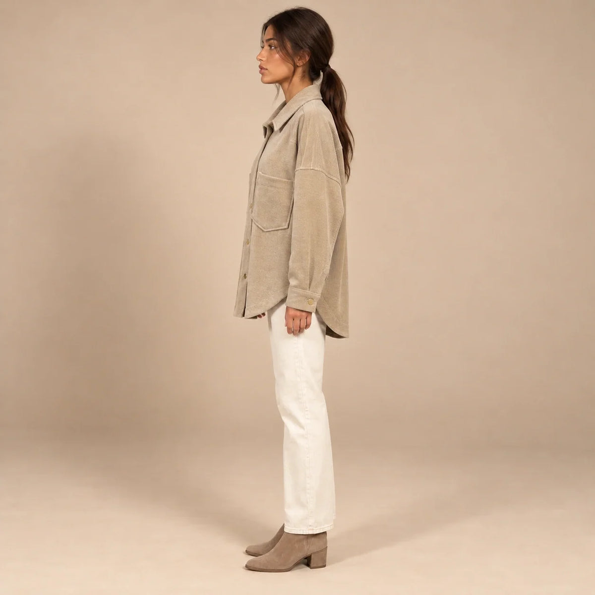 Oversized Corduroy Shacket in Beige — ONE MORE