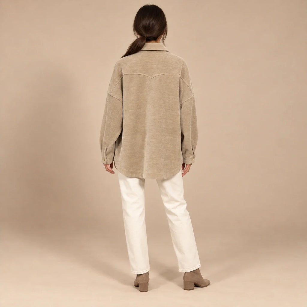 Oversized Corduroy Shacket in Beige — ONE MORE
