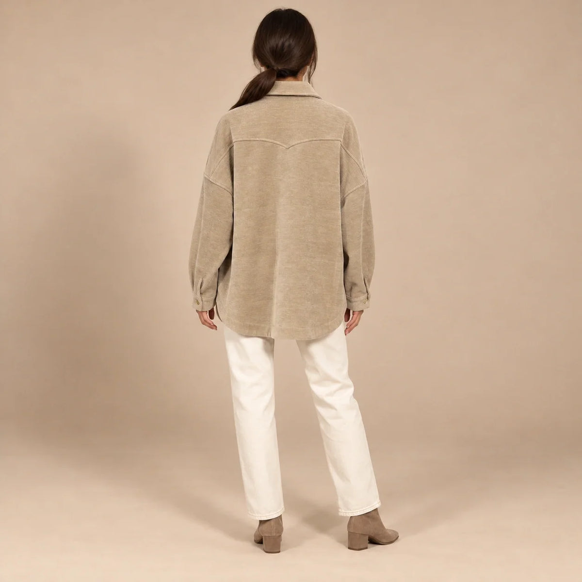 Oversized Corduroy Shacket in Beige — ONE MORE