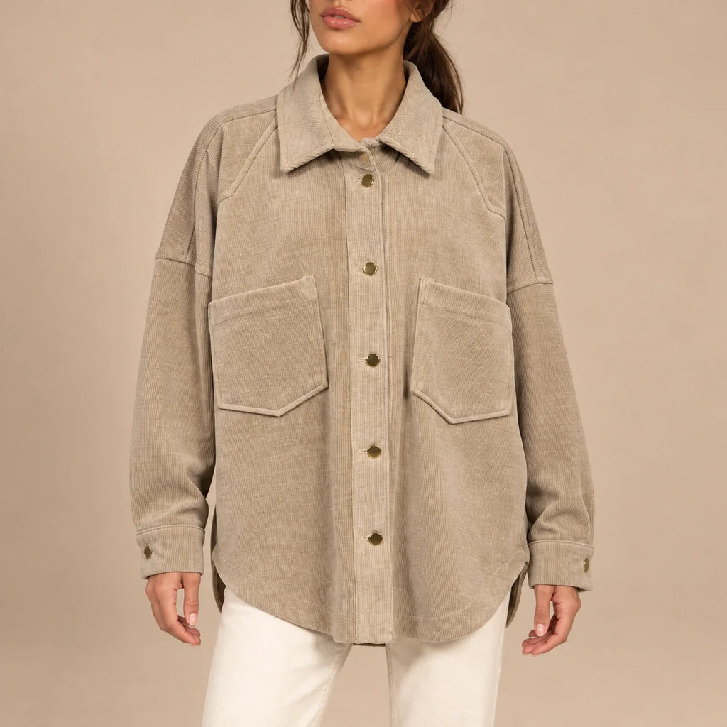 Oversized Corduroy Shacket in Beige — ONE MORE