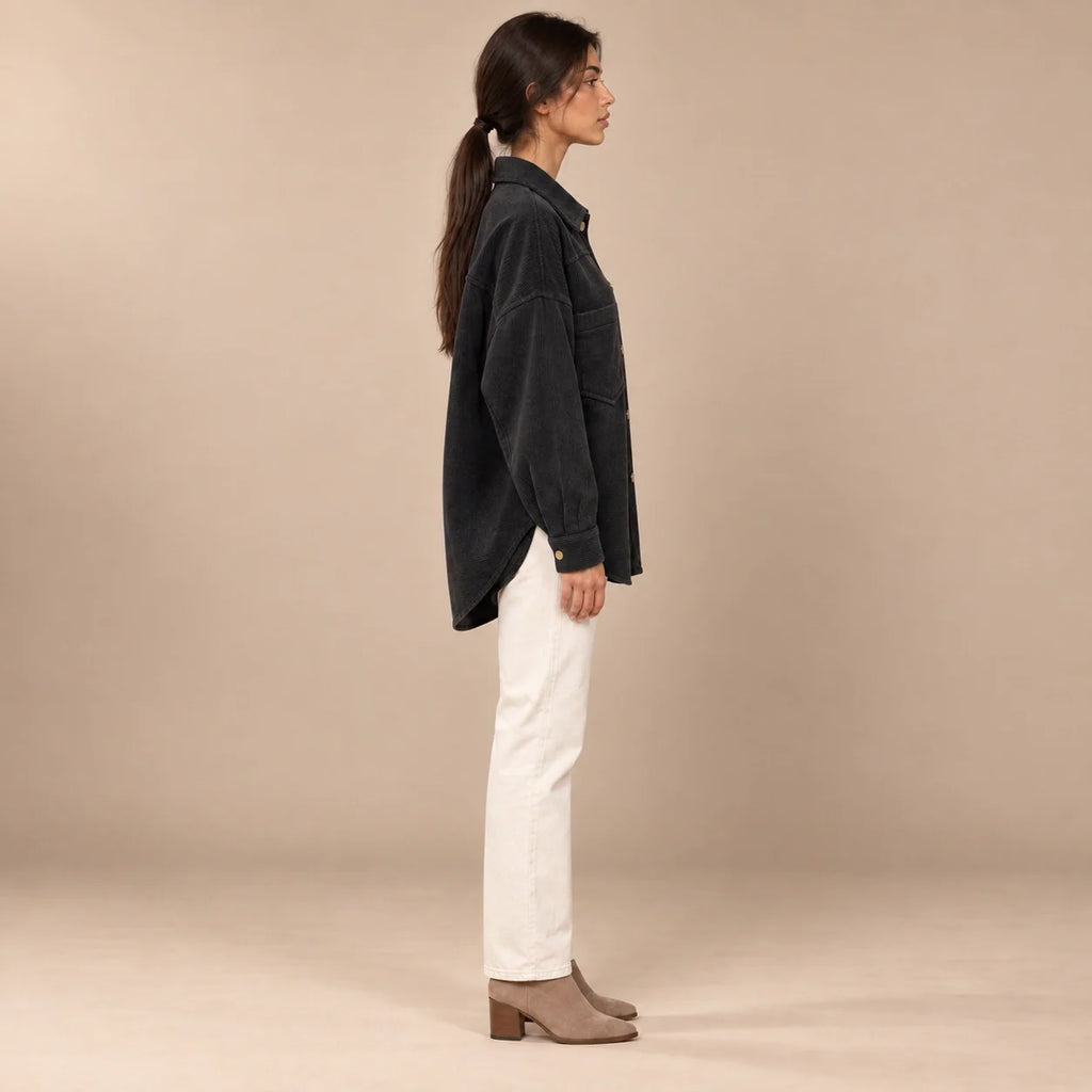 Oversized Corduroy Shacket in Black — ONE MORE