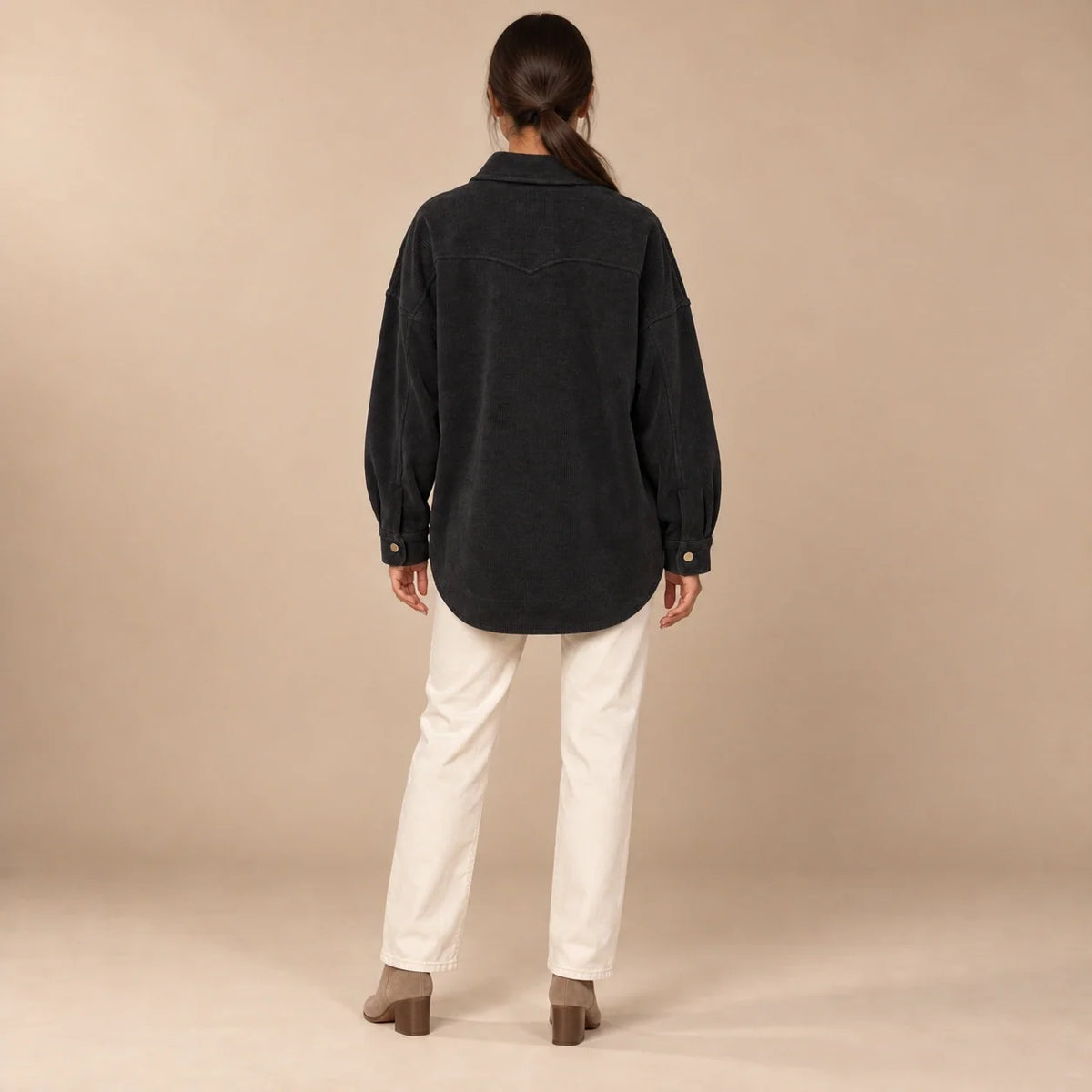 Oversized Corduroy Shacket in Black — ONE MORE