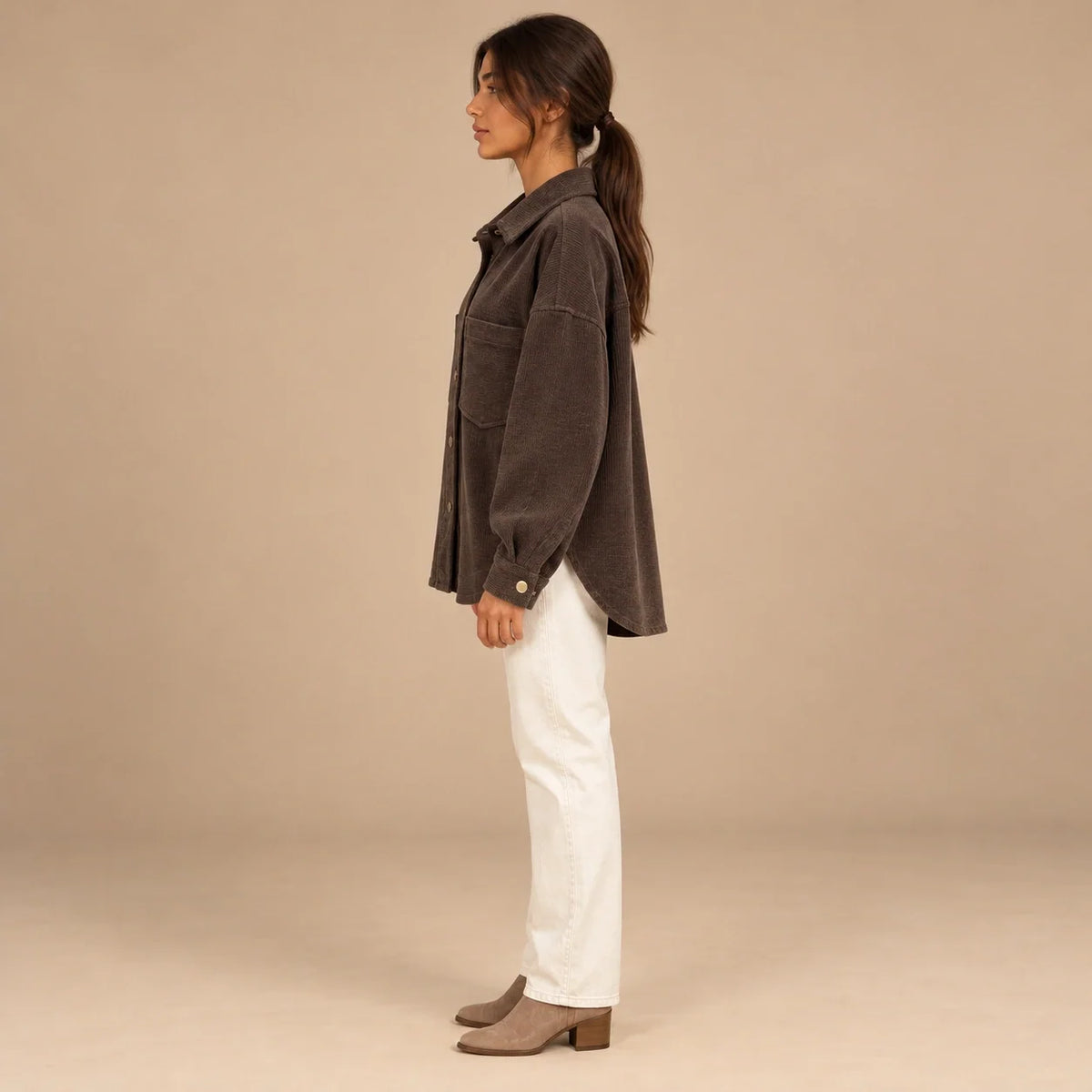Oversized Corduroy Shacket in Brown — ONE MORE