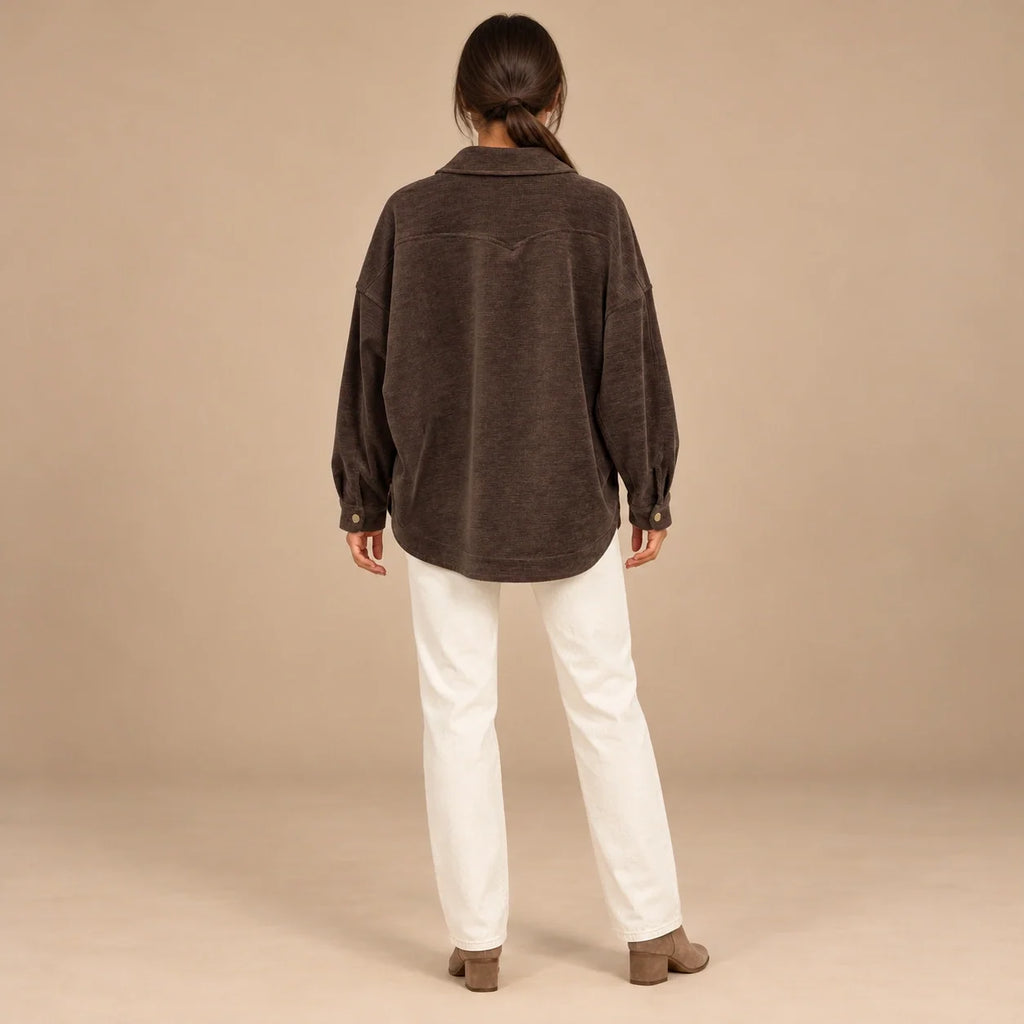 Oversized Corduroy Shacket in Brown — ONE MORE