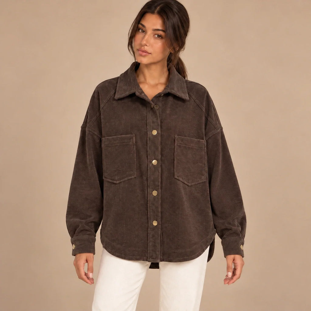 Oversized Corduroy Shacket in Brown — ONE MORE