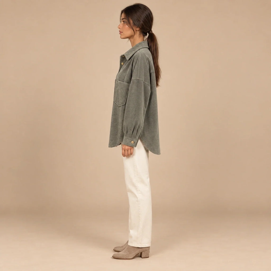 Oversized Corduroy Shacket in Olive — ONE MORE