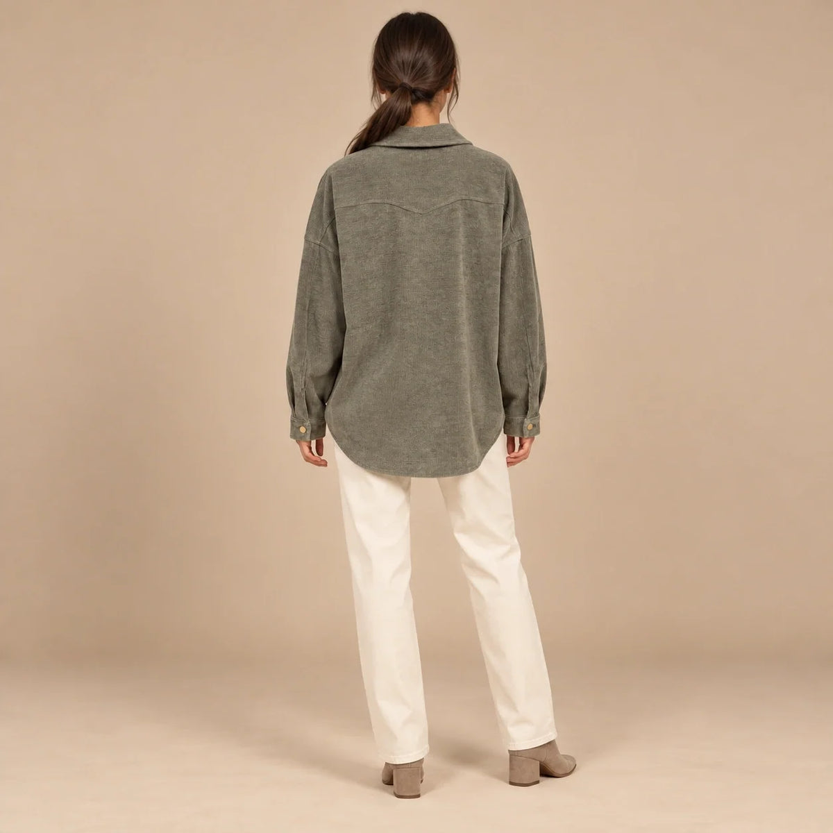 Oversized Corduroy Shacket in Olive — ONE MORE