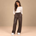 Leather Drawstring Joggers in Brown — ONE MORE
