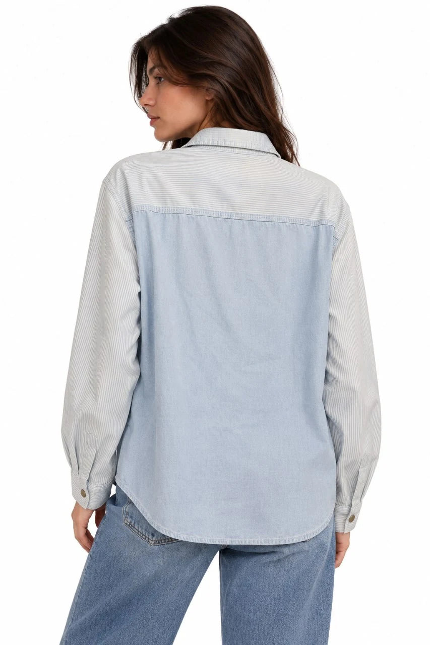 Colour-Block Oversized Denim Shirt