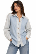 Colour-Block Oversized Denim Shirt
