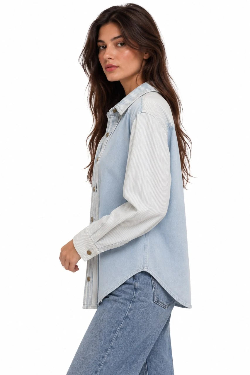 Colour-Block Oversized Denim Shirt