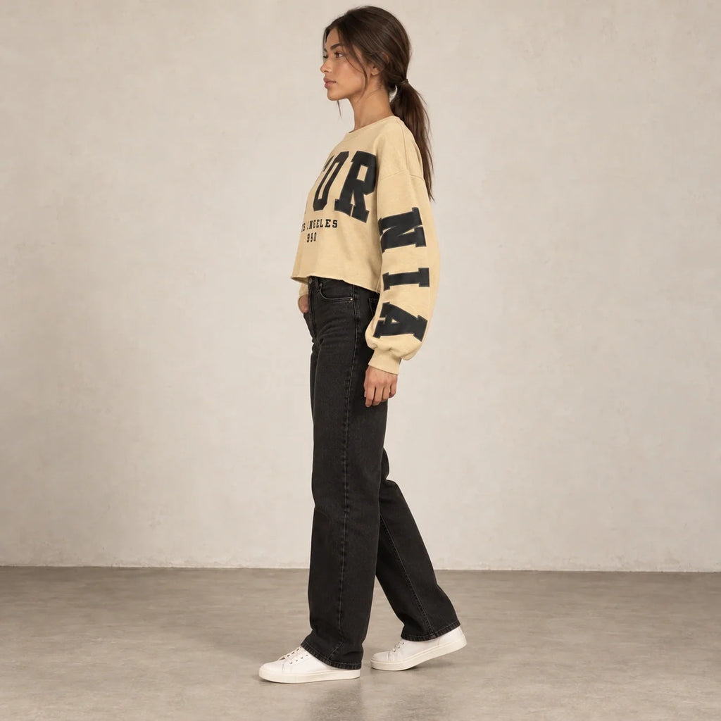 California Cropped Sweatshirt in Beige — ONE MORE