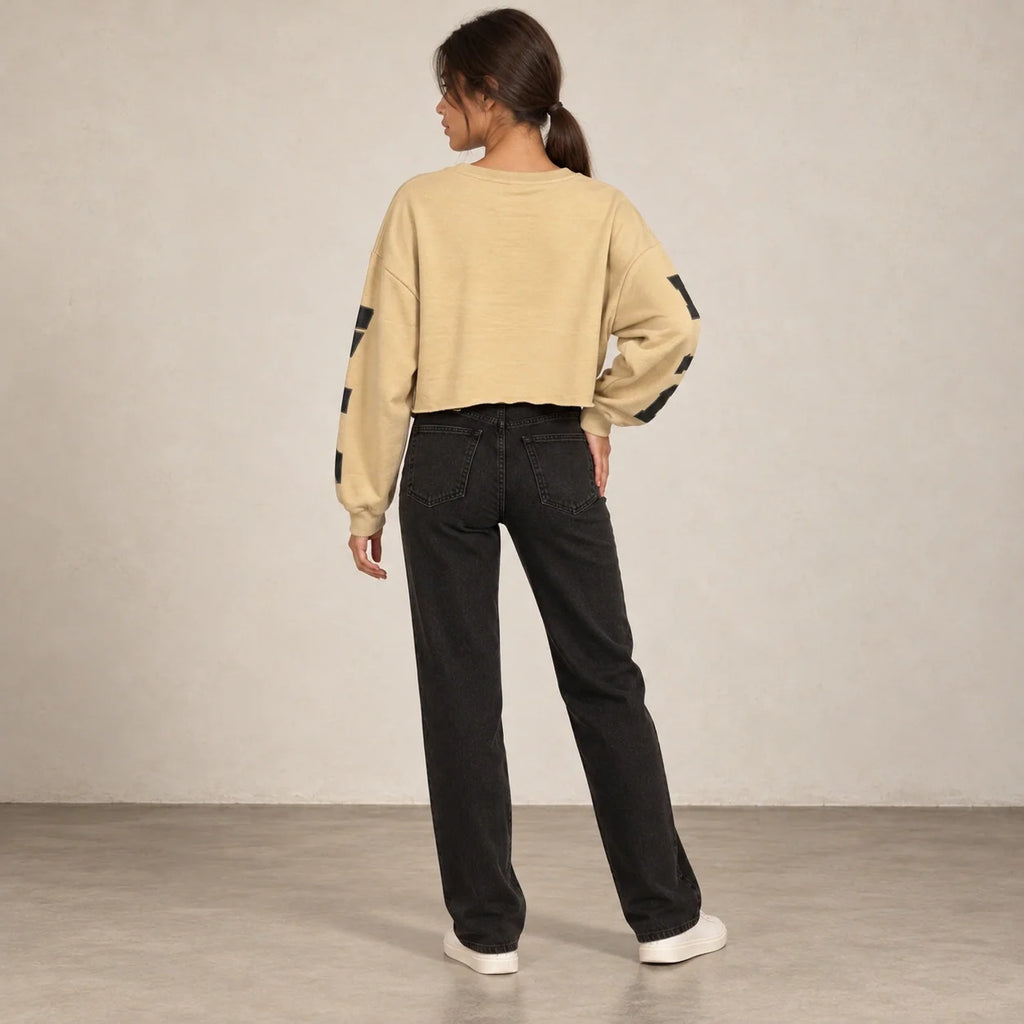 California Cropped Sweatshirt in Beige — ONE MORE