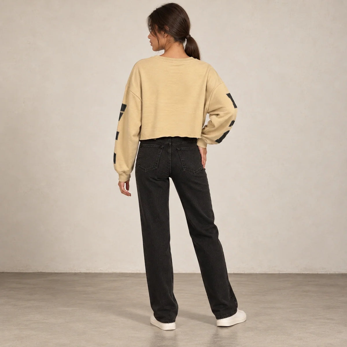 California Cropped Sweatshirt in Beige — ONE MORE