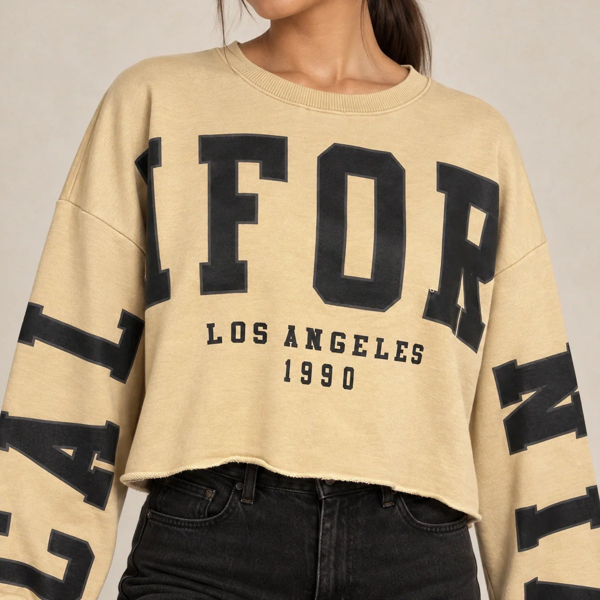 California Cropped Sweatshirt in Beige — ONE MORE