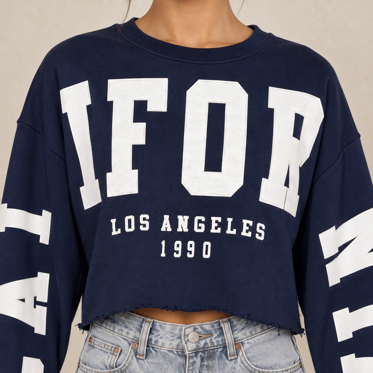 California Cropped Sweatshirt in Navy — ONE MORE