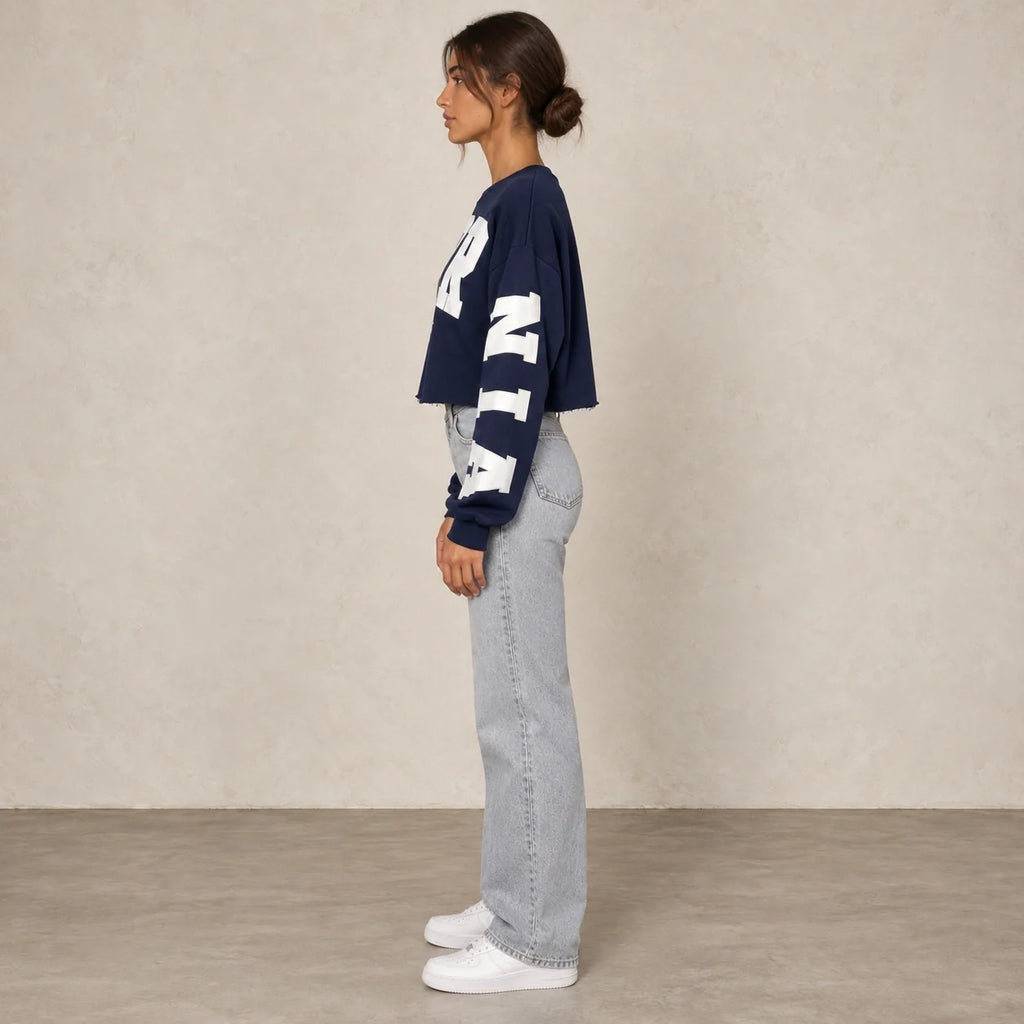 California Cropped Sweatshirt in Navy — ONE MORE