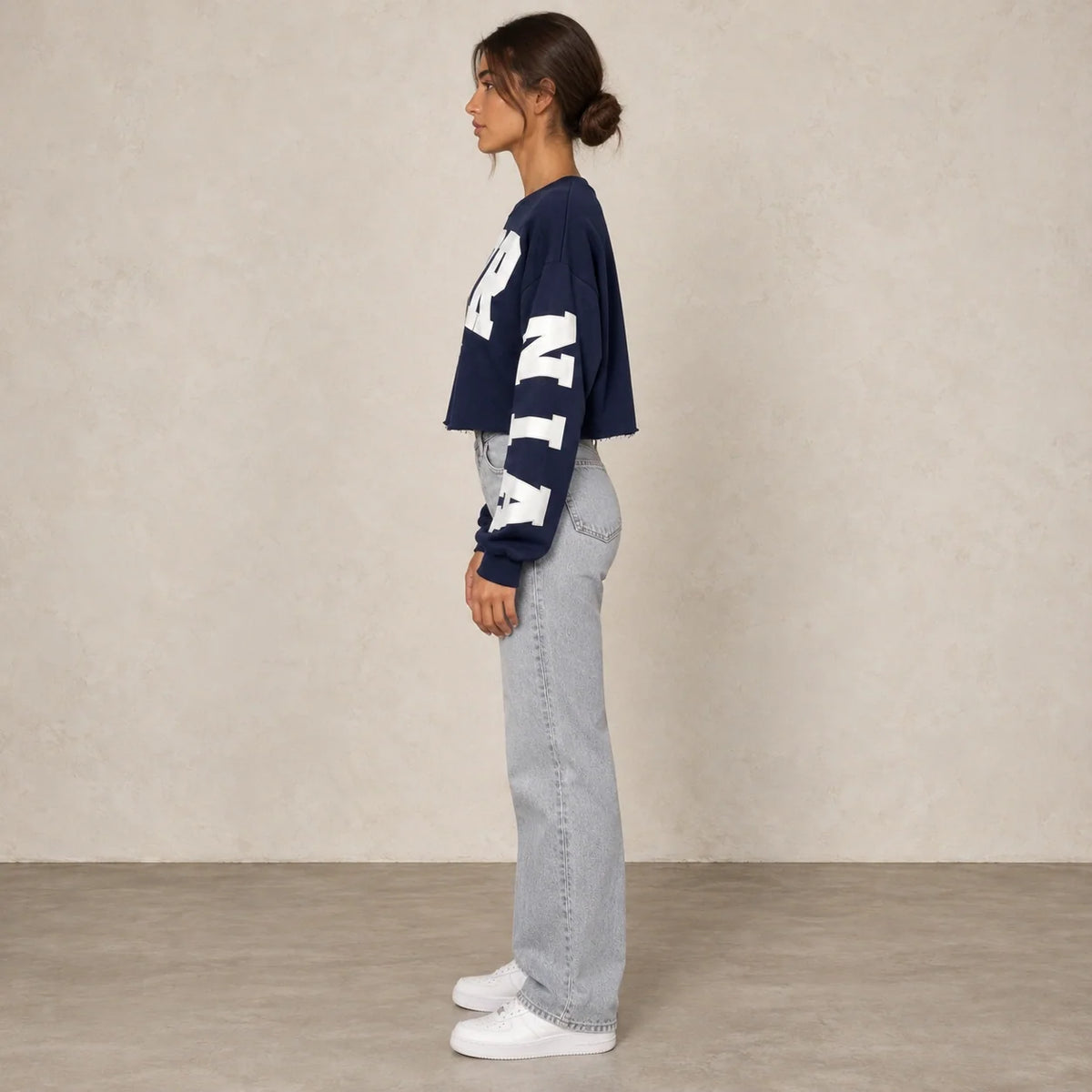 California Cropped Sweatshirt in Navy — ONE MORE