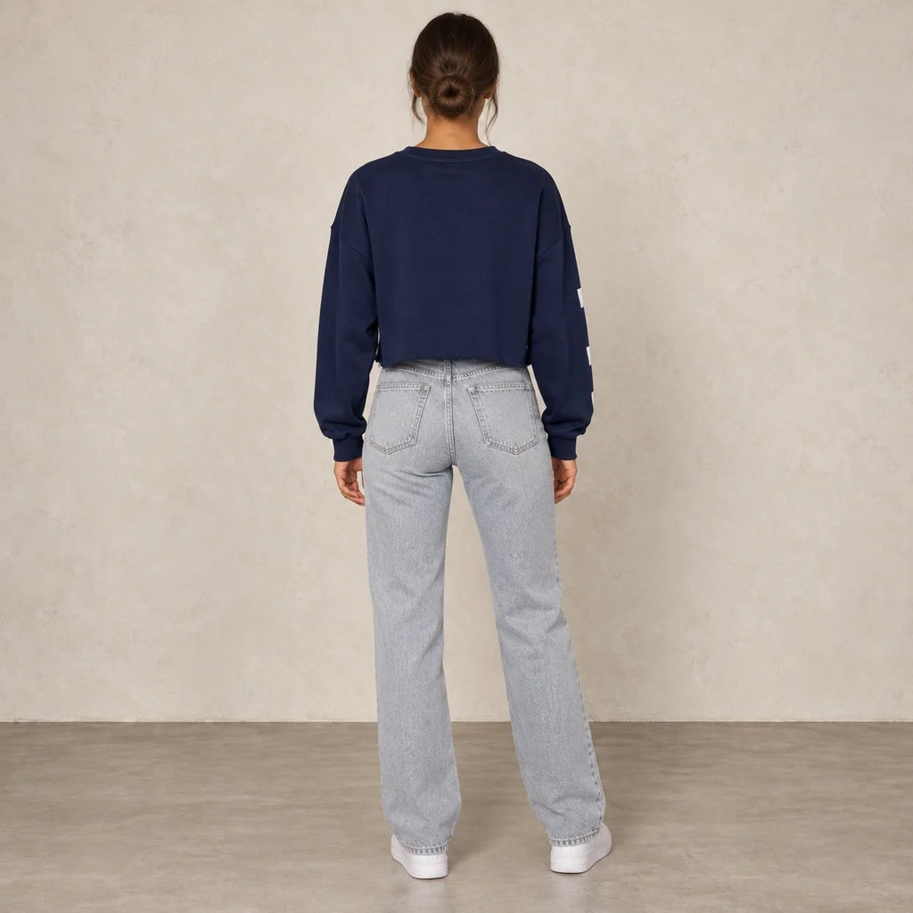 California Cropped Sweatshirt in Navy — ONE MORE