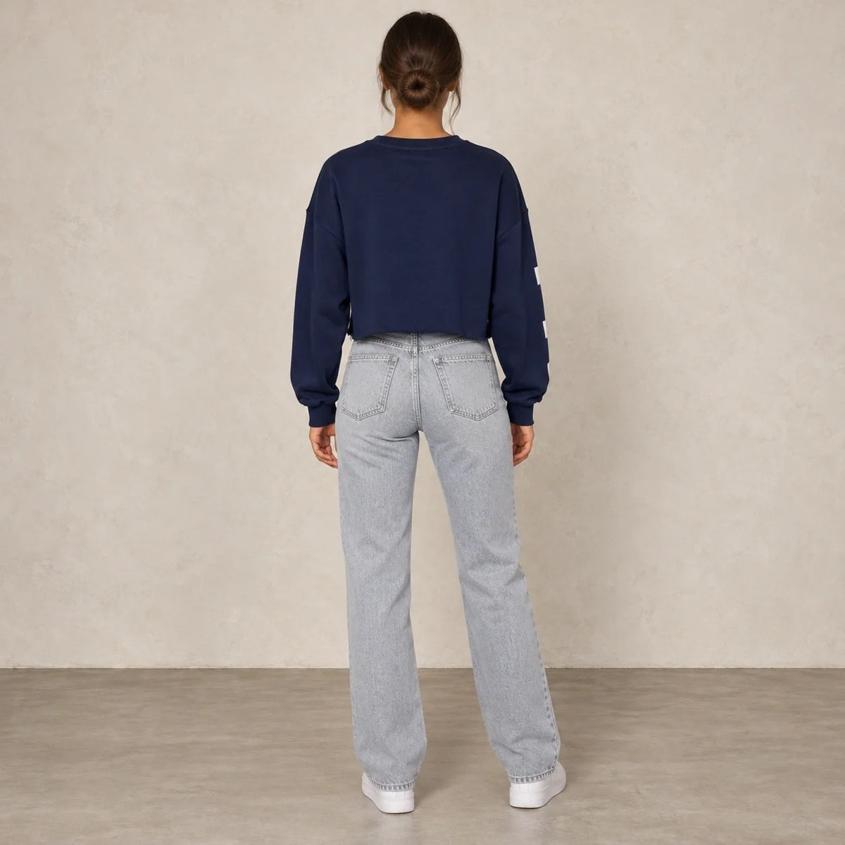 California Cropped Sweatshirt in Navy — ONE MORE