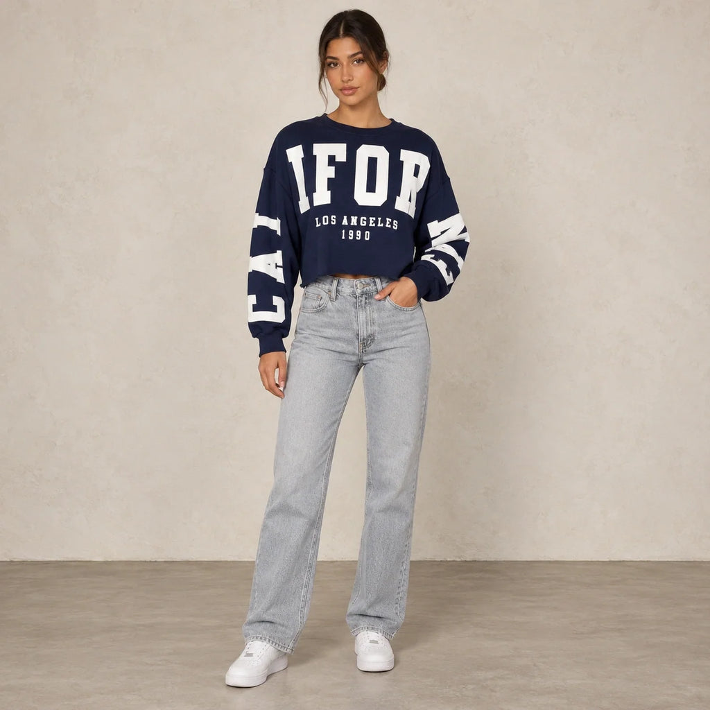 California Cropped Sweatshirt in Navy — ONE MORE