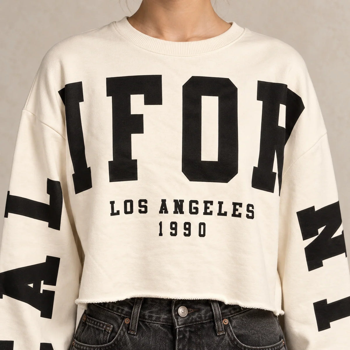California Cropped Sweatshirt in Off White — ONE MORE