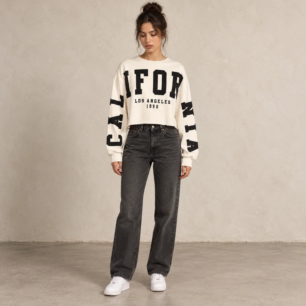 California Cropped Sweatshirt in Off White — ONE MORE