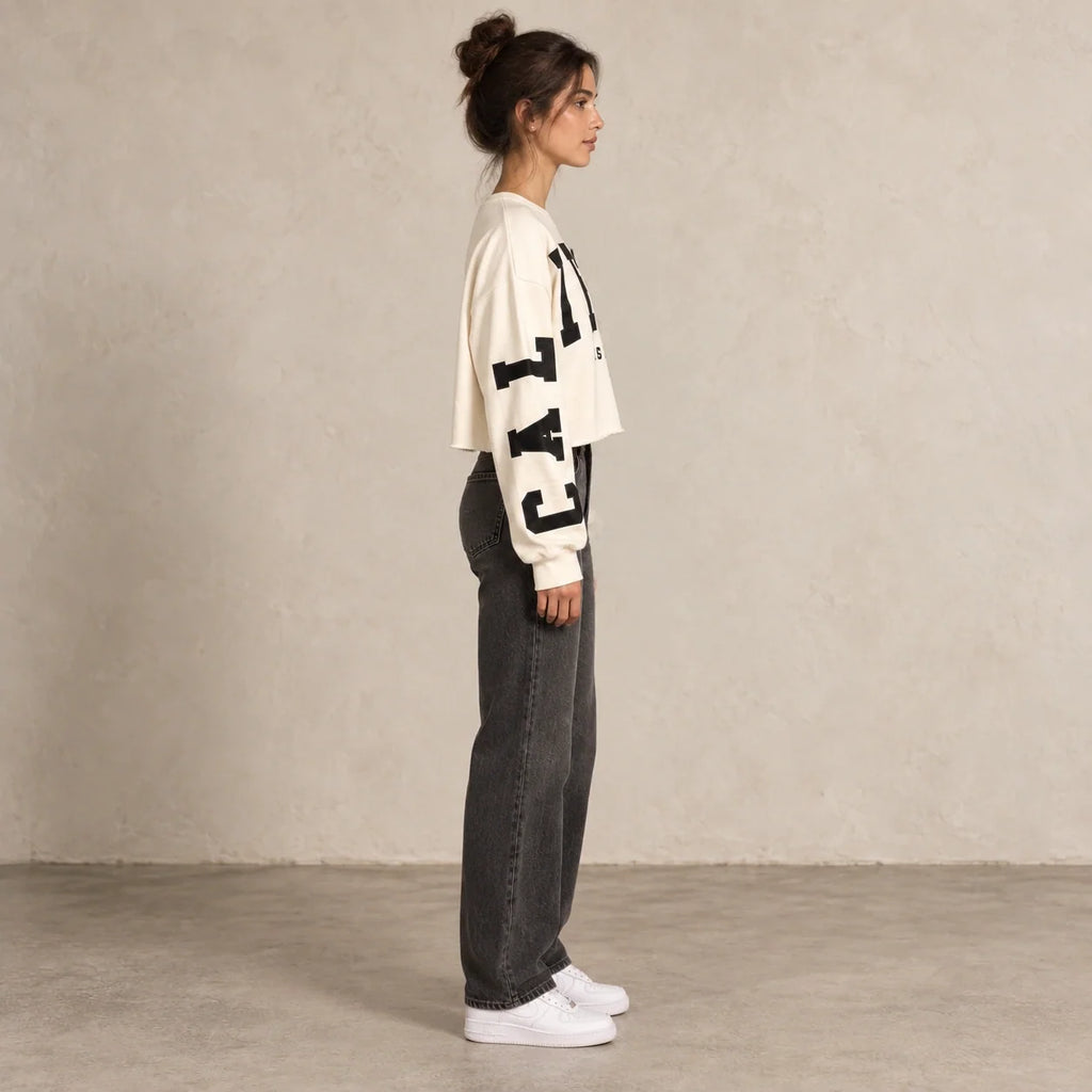 California Cropped Sweatshirt in Off White — ONE MORE
