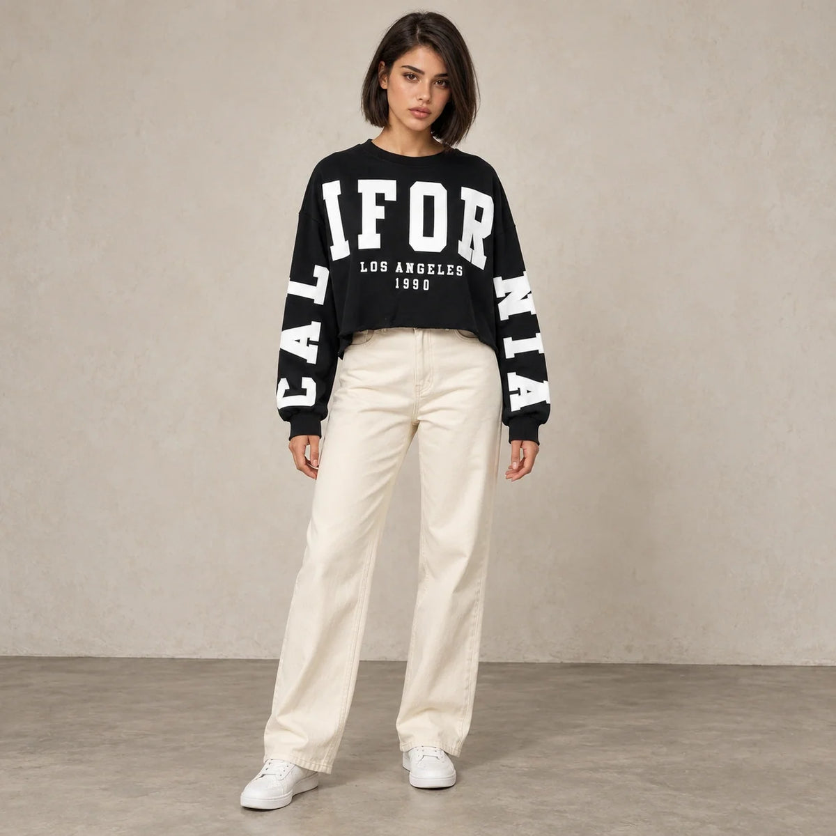 California Cropped Sweatshirt in Black — ONE MORE