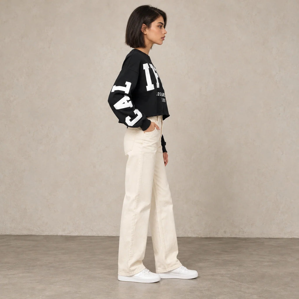 California Cropped Sweatshirt in Black — ONE MORE