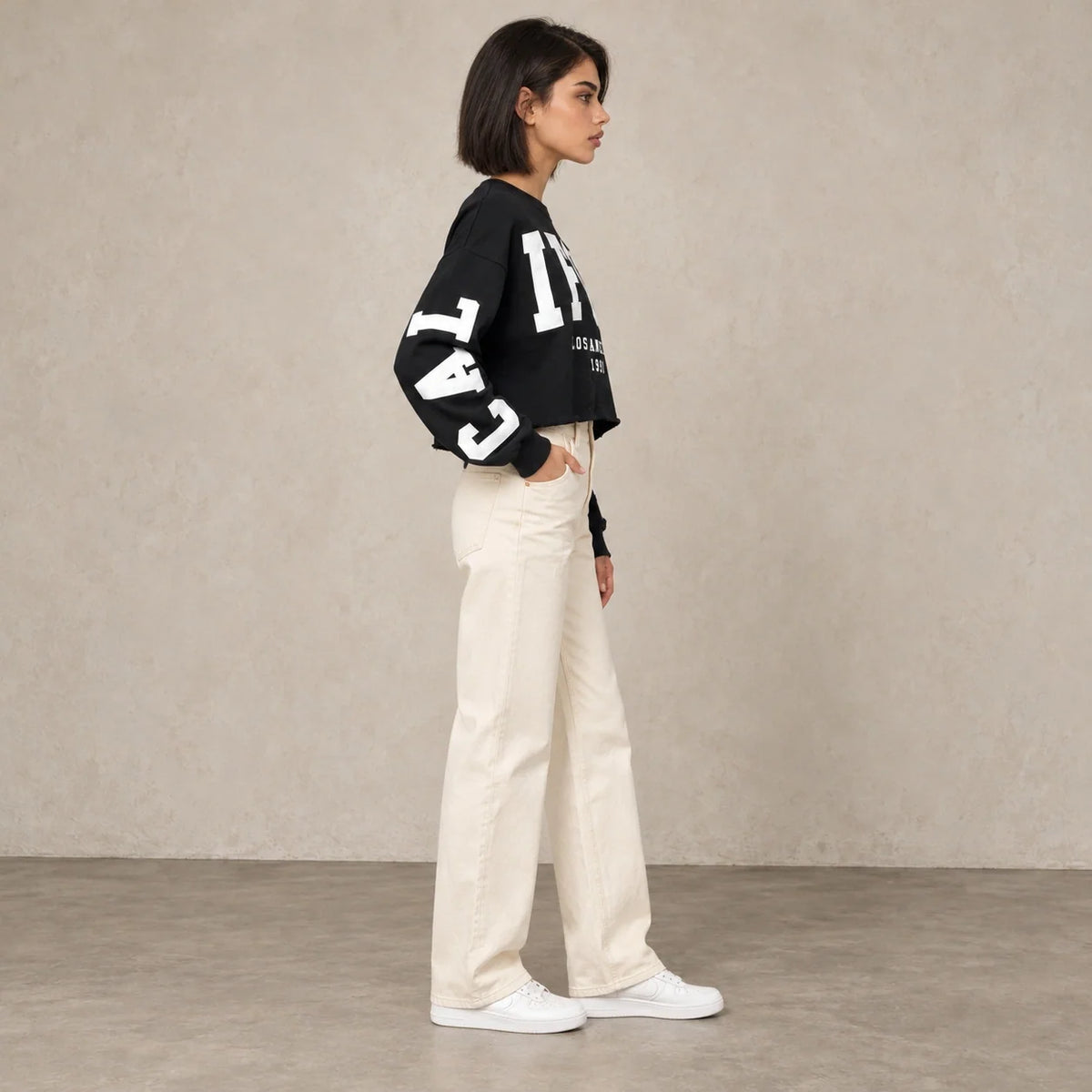 California Cropped Sweatshirt in Black — ONE MORE