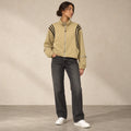 Striped Sleeve Cropped Sweatshirt in Beige — ONE MORE