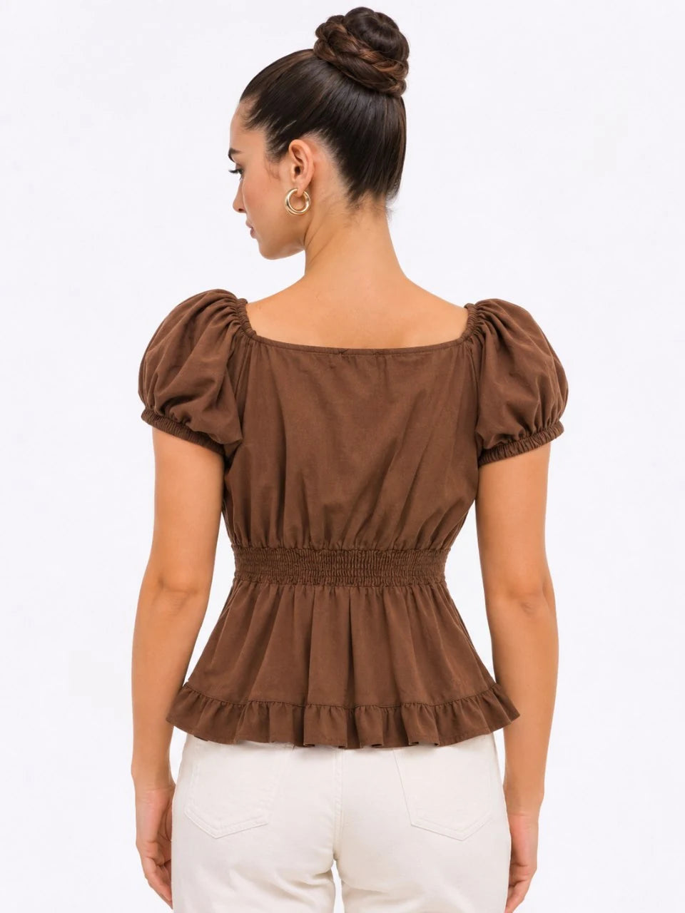 Puff-Sleeve Peplum Top
