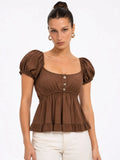 Puff-Sleeve Peplum Top