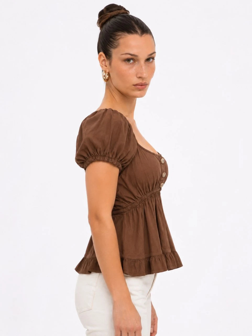 Puff-Sleeve Peplum Top