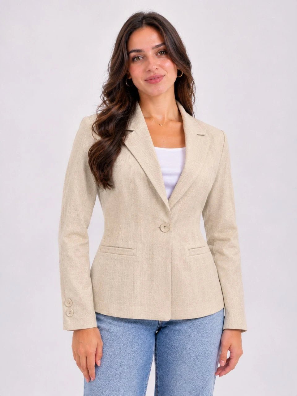 Single-Button Linen Blazer