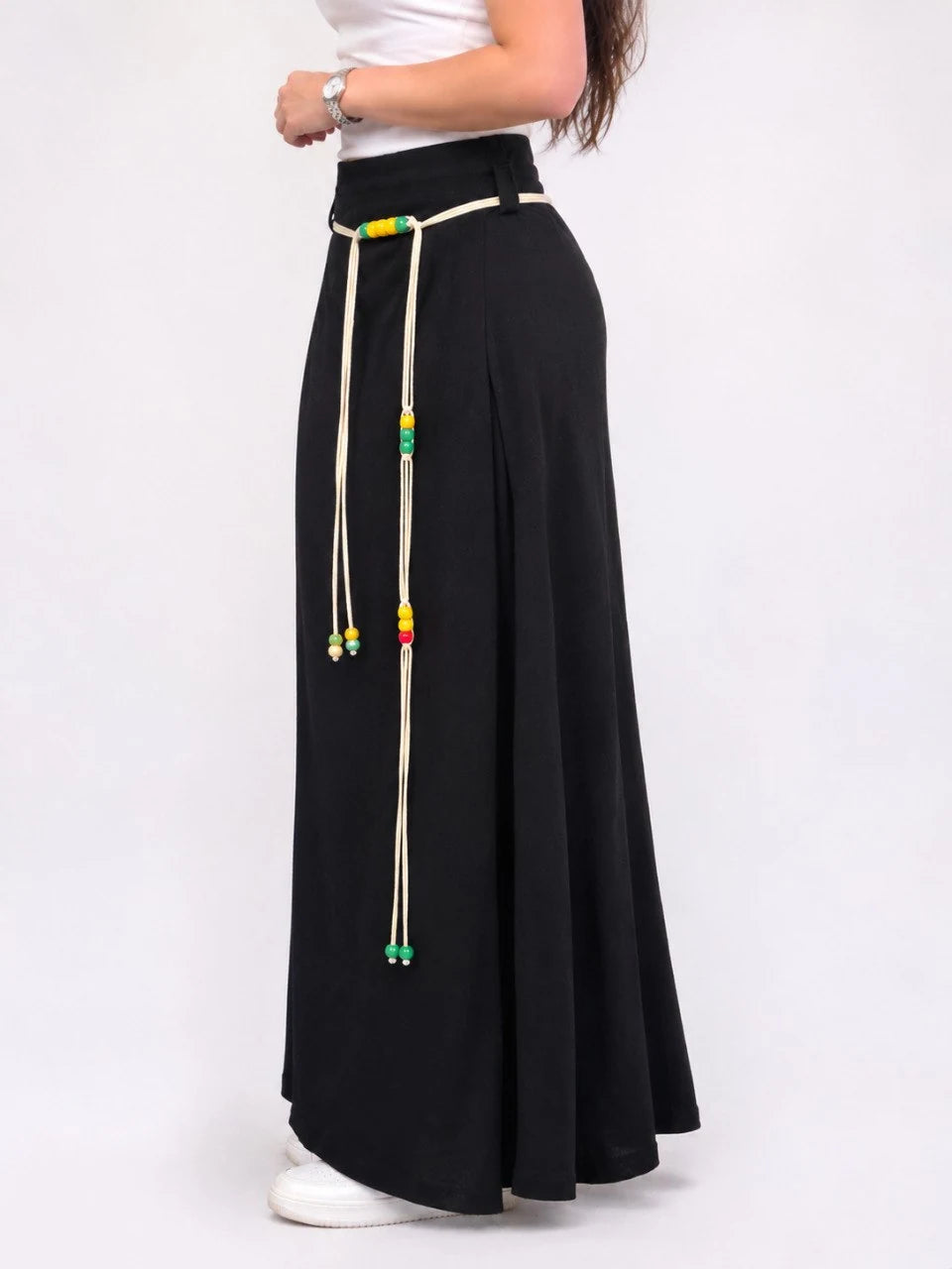 Belted Linen Maxi Skirt