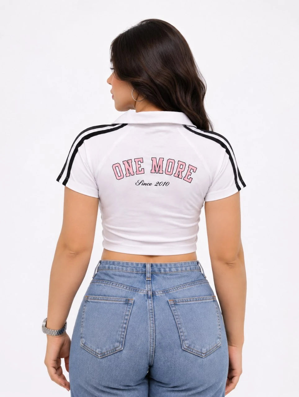 Striped-Trim Polo Crop Top