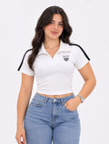 Striped-Trim Polo Crop Top