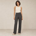 Tailored Jersey Wide-Leg Trousers in Dark Gray — ONE MORE