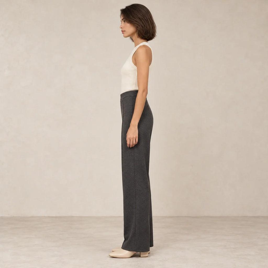 Tailored Jersey Wide-Leg Trousers in Dark Gray — ONE MORE