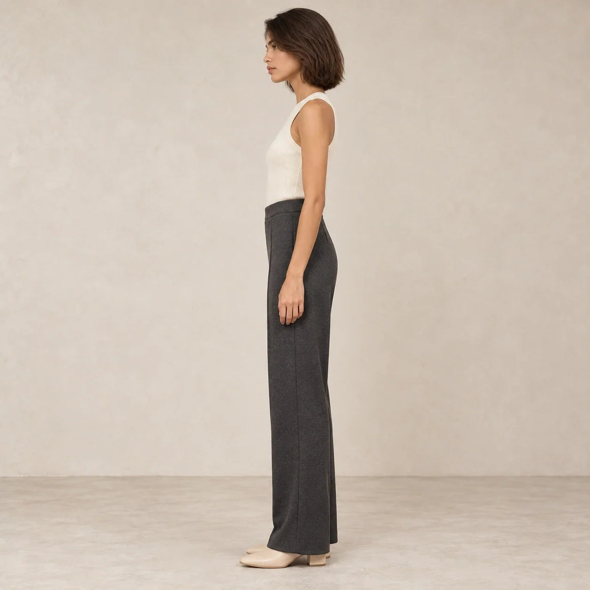 Tailored Jersey Wide-Leg Trousers in Dark Gray — ONE MORE