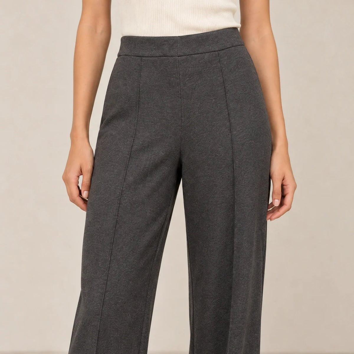 Tailored Jersey Wide-Leg Trousers in Dark Gray — ONE MORE