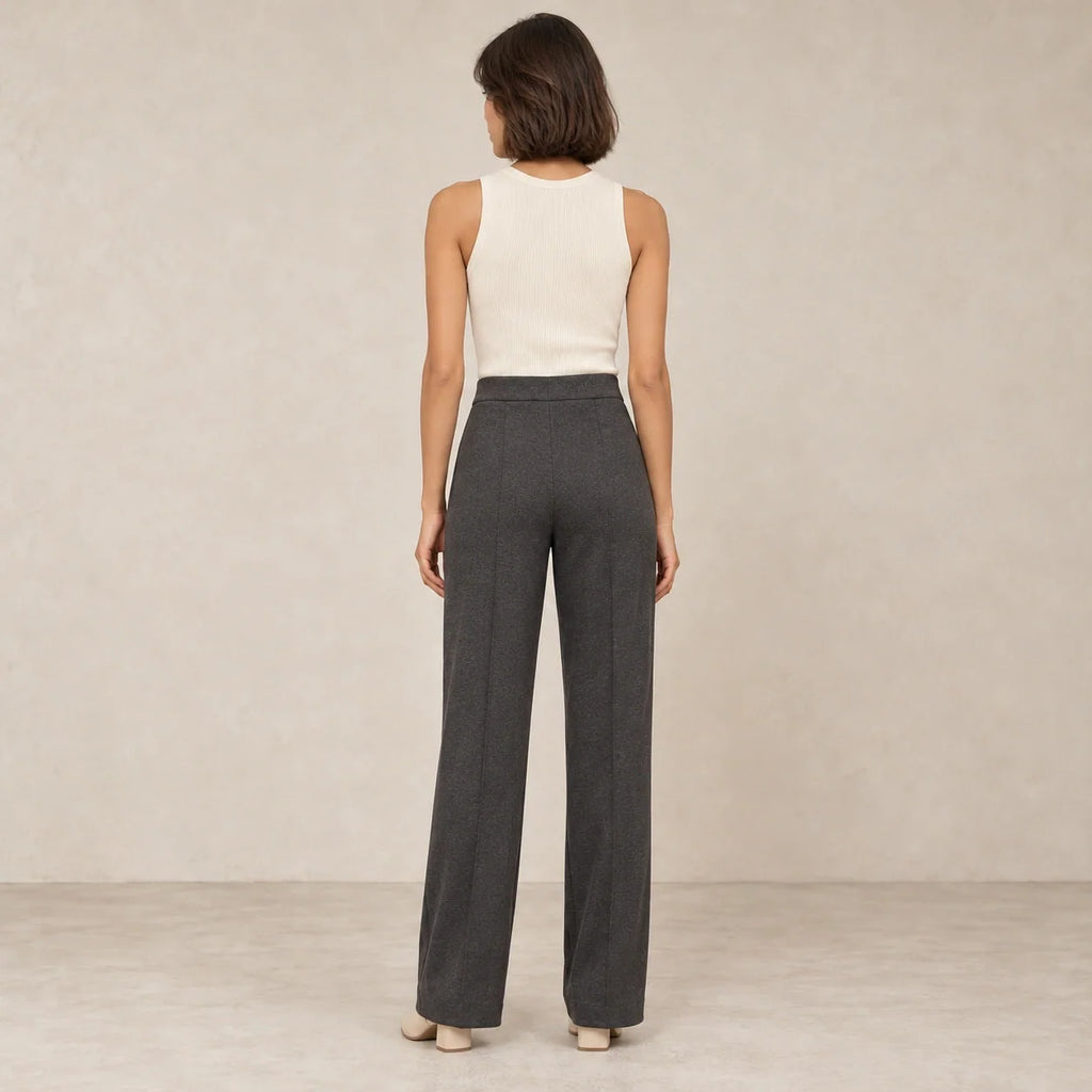 Tailored Jersey Wide-Leg Trousers in Dark Gray — ONE MORE
