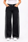 Embroidered Wide-Leg Jeans