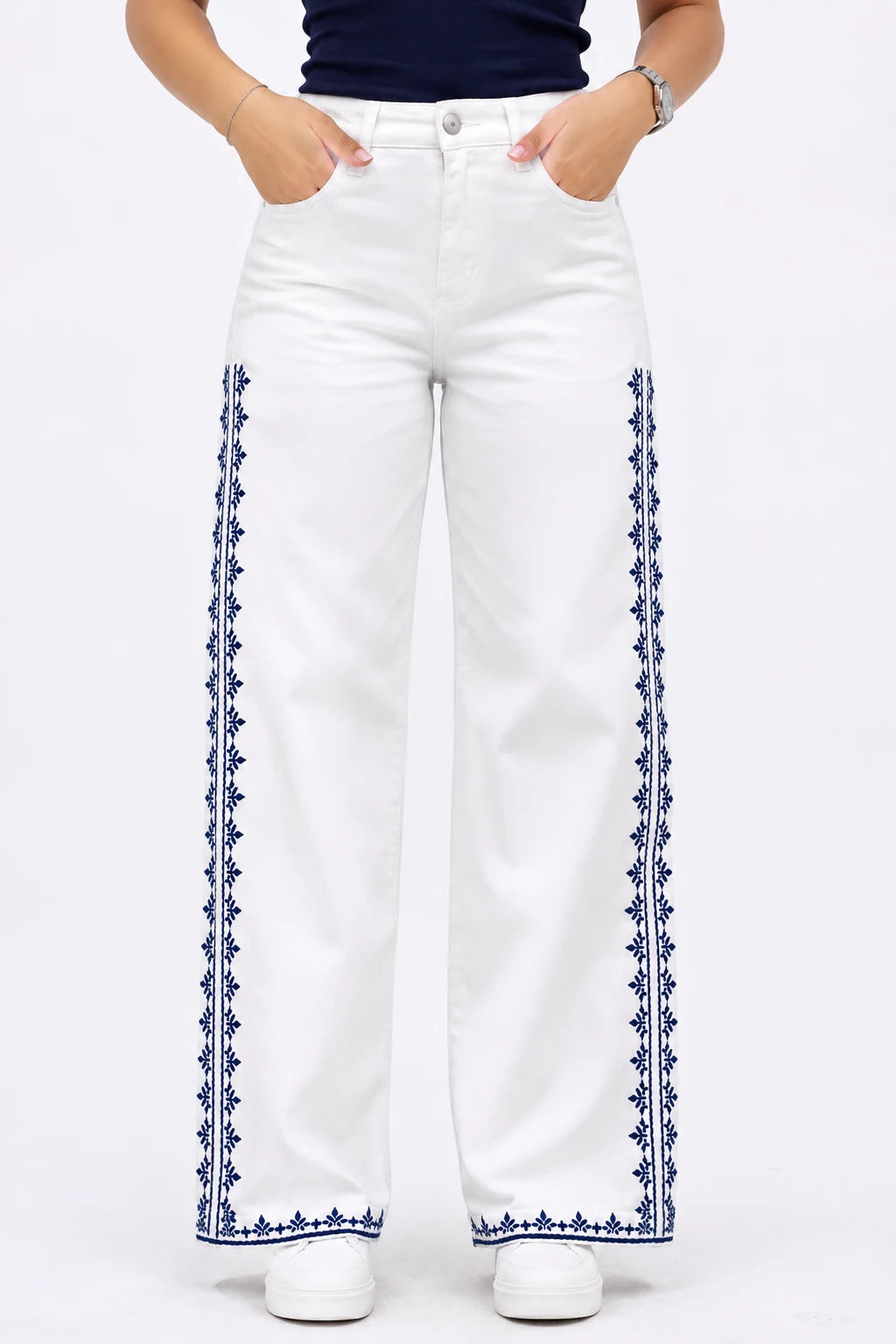 Embroidered Wide-Leg Jeans