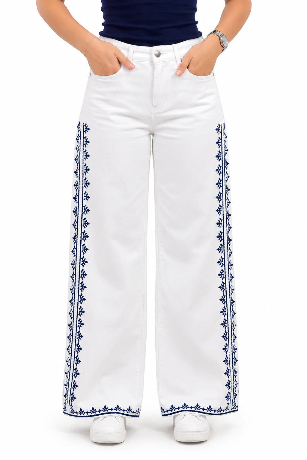 Embroidered Wide-Leg Jeans