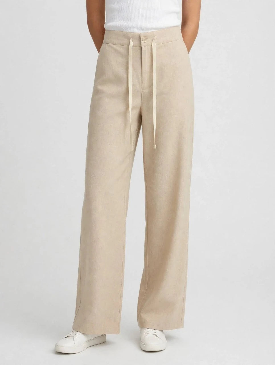 Linen Drawstring Wide-Leg Trousers
